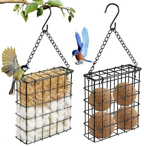 2er Set Metall-Meisenknödelhalter mit S-Haken, rostschützende Vogel-Futterstation, multifunktionaler Nistmaterialhalter für Wildvögel, Einfach aufzuhängen & zu befüllen, für Garten und Terrasse