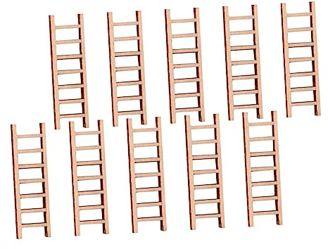 Toyvian 10pcs Miniature Wooden Ladder Ornaments for Micro-landscape and Photography Props Delicate Terrarium Decoration for Home Aesthetic Decor