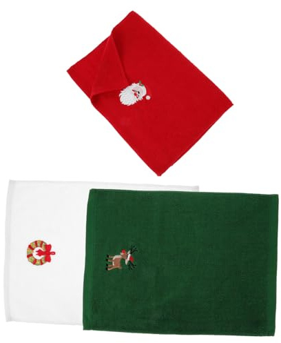 MUCKLILY 3 Stück Weihnachts Handtücher aus Baumwolle Bestickt mit Weihnachtsmotiven Waschbare Dekorative Gästehandtücher für Festliche Anlässe als Geschenkset