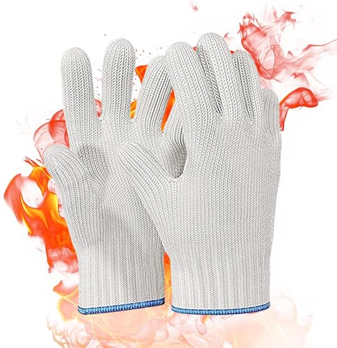 2Pcs Oven Gloves Heat Resistant Oven Mitts with Fingers, Non-Slip Double Kitchen Cooking Gloves, Resistant Hot Surface Handler BBQ Mitts for Cooking Baking Grilling