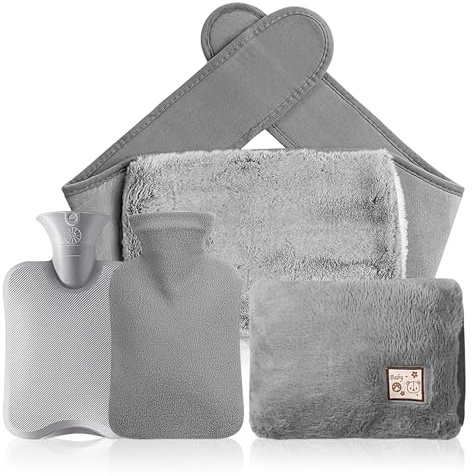 4 en 1 Bouillotte Ceinture, 120 cm Grande Bouillote avec Housse en Peluche, 1L Bouteille Eau Chaude, Avec Housse de Taille Douce, Bouillotte Regles Douloureuses, Pour Nuque, dos, Jambes, Taille