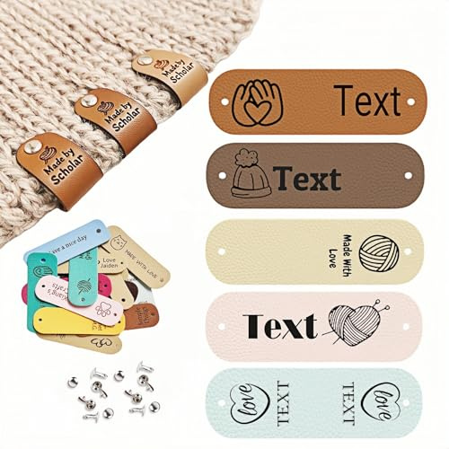 zyinoant Personalisierte Handgefertigte Lederetiketten Mit Nieten, Handmade Labels mit Löchern oder Nieten, für Stricken, Häkeln, Kleidung, DIY, Hüte, Schals, Taschen (B-2.5 * 0.8)
