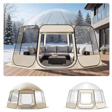 VEVOR Tente Bulle Pop-up, 4,58 x 4,32 m, Tente Igloo Dôme de Jardin pour 12-15 Personnes, Abri de Camping d'Extérieur Transparent avec Fenêtres, Imperméable et Résistante aux UV, Vue Panoramique 540°