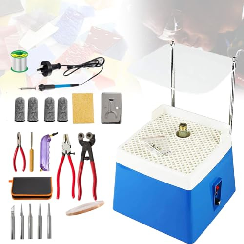 Kit di Avviamento per Vetro Colorato Portatile Professionale, Levigatrice per Vetro con Tagliavetro, Saldatore, Nastro di Rame e Filo per Saldatura, per Mosaici, Ceramica e Vetro blue