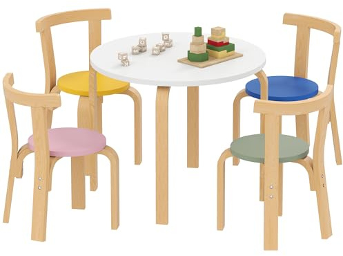 AIYAPLAY Set Tavolo e Sedie per Bambini 3-8 Anni 5 pz in Legno Multicolore