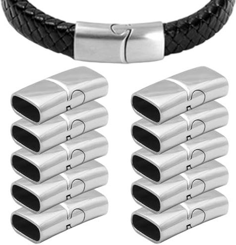 Paquete de 10 cierres magnéticos para joyería de acero inoxidable de 10 mm x 5 mm pulido liso para pulseras y collares simples DIY Plata