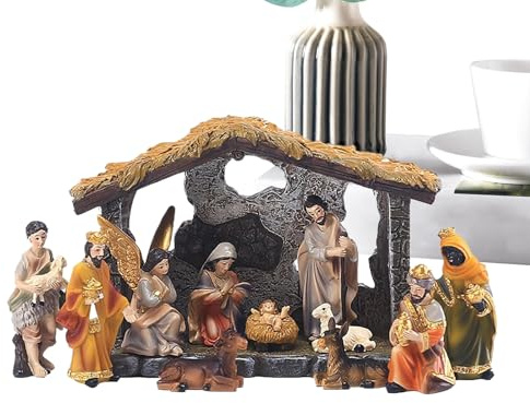 Scena presepe per interni - Religiosa Sacra Famiglia Presepe Decorazione da Scrivania - Figure per Stalla E Gesù Nascita - Per adulti cristiani all'aperto casa ufficio chiesa scuola negozio Sc