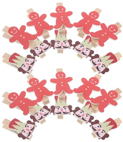 NUOBESTY 50 Mini Mollette in Legno a Tema Natalizio Schiaccianoci e Biscotti di Pan Pepato Clip per Foto Porta Biglietti e Segnaposto Mollette Artigianali Riutilizzabili per Decorazioni