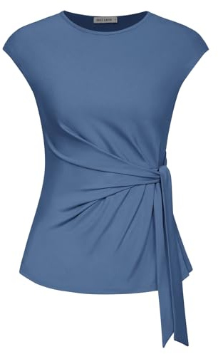 GRACE KARIN Top da donna casual con maniche a sbuffo, girocollo, slim fit, estivo, con fascia in vita, L