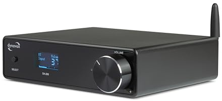 Dynavox DA-200 HiFi Verstärker, kompakter Class-D Stereo-Digitalverstärker mit BT 5.0, USB-DAC, optisch & koaxial, Subwoofer Out, edles Aluminiumgehäuse, ideal für PC-Audio & Musikstreaming, schwarz