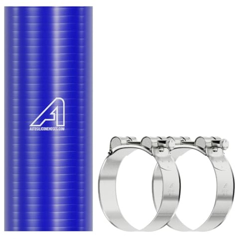 Silicone Straight Hose with T Bolt Hose Clamps Blue 22mm (7/8) ID x 75mm Long