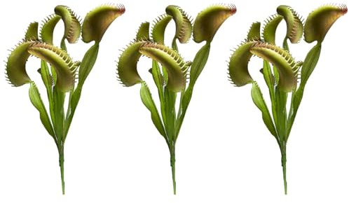 CAKEEYUM Venus Flytrap 3PCS 15.8 Pollici Artificiale Venus Fly Trap Piante realistiche 8 Teste Trappola per Mosche Costume Piante finte riutilizzabili per Ufficio casa Tavolo Vaso Giardino Interno