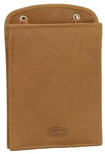 Branco Leder Brustbeutel mit Reißverschlussfach Reise Brusttasche mit Kreditkartenfach Münzfach inkl. Halsband Natur/Beige
