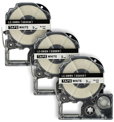 vhbw 3x Schriftband-Kassette kompatibel mit Epson LabelWorks LW-1000P | LW-600P, LW-500, LW-400, LW-300 Etiketten-Drucker 8m x 9mm Schwarz auf Weiß