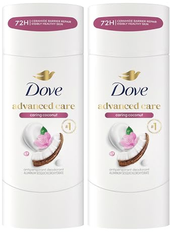 Dove Advanced Care Antiperspirant Caring Coconut, 2 Count Deodorant Stick for Women, for 48 Hour Protection And Soft And Comfortable Underarms, 2.6 oz