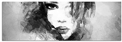 Leinwandfoto als Panorama SCHWARZ/WEISS 150x50cm Handmalerei Kunst Frau Mädchen Gesicht