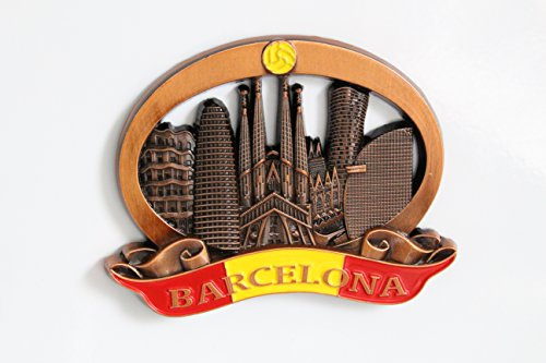 Kühlschrankmagnet mit Städtemotiv, z. B. Venedig, Paris, Rom, Prag, Amsterdam, Barcelona, Dubai, Thailand, aus Metall, tolles Souvenir, schöner Dekoartikel, metall, Bronze Barcelona