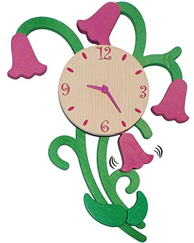 alles-meine.de GmbH XL 3-D Effekt__ Design Wanduhr - Uhr aus Holz - Blumenranke - Blüten - grün/lila - 57 cm groß - sehr leise ! - Pendel abnehmbar - transparent/für W..