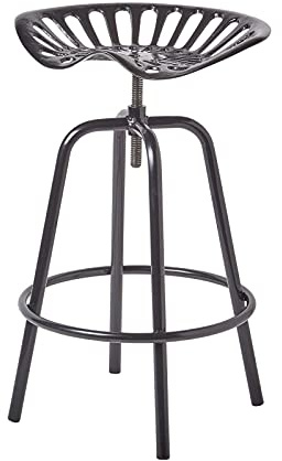 Homescapes Vintage Barhocker Traktorsitz – Metall-Barstuhl höhenverstellbar im Retro-Design, Stabiler Tresenstuhl Outdoor mit Fußstütze, Sitzhöhe 60–74 cm, Schwarz