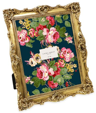 Laura Ashley 8x10 Gold Ornate Textured Hand-Crafted Resin Picture Frame with Easel & Hook for Tabletop & Wall Display, Decorative Floral Design Home Decor, Photo Gallery, Art, More (8x10, Gold)
