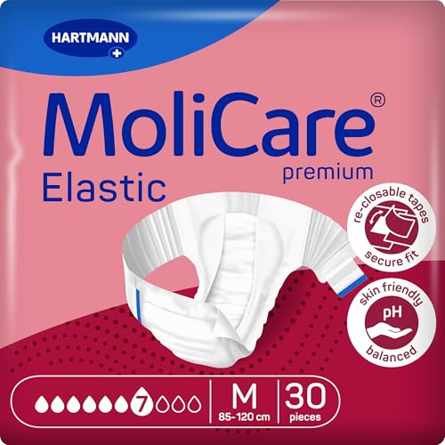 MoliCare Premium Elastic Unisex Einweg-Slip: diskrete Anwendung für Frauen und Männer mit Inkontinenz; 7 Tropfen, Größe M, 30 Stück