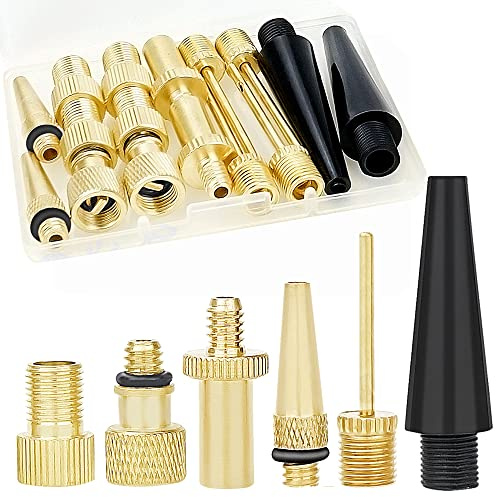 Hyacinth 16PCS Premium Brass Presta and Schrader Valve Adapter, Bike Tire Valve Adapters, Ball Pump Needle, Adapters Kit as Inflation Devices and Accessories fit for Standard Pump or Air Compressor
