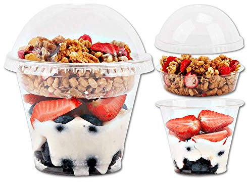 Aatriet 9oz Clear Plastic Parfait Cups with Insert & Dome Lids (50 Sets) for Yogurt, Fruits, Dips, Veggies, Takeaway Breakfast and Snacks. No Leaking