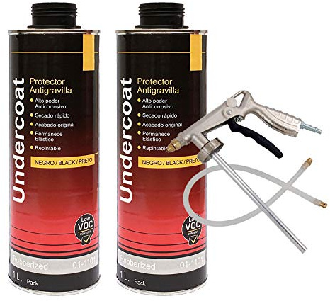 KIT 2 BOTES ANTIGRAVILLA NEGRO 1L + PISTOLA ANTIGRAVILLA NEUMATICA. Protector bajos coche