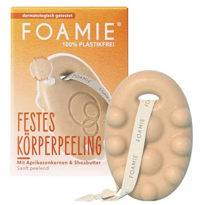 Foamie Festes Duschgel mit Aprikosenkerne & Sheabutter, Duschpeeling für Samtweiche Haut, Feste Dusche 100% Vegan, Plastikfrei, Silikonfrei, 80g