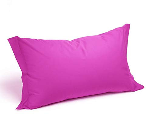 Russo Tessuti Coppia Federe Guanciali Cuscini Letto Tinta Unita Puro Cotone 52x82 cm-Fucsia
