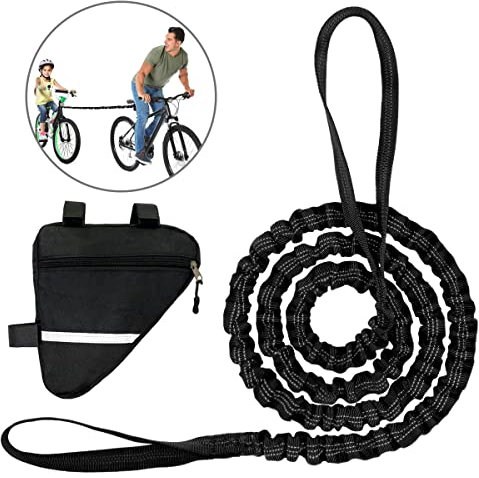 Kinder Fahrrad Abschleppseil, Fahrrad Zugseil Kinder Abschleppseil Schwarz Elastisch Seil mit Rahmentasche, Tragfähigkeit 500 lbs, Kinderfahrrad Zubehör