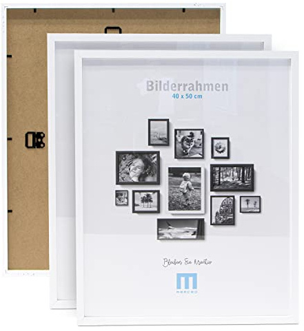 M MERCEO Bilderrahmen 40x50cm (2Stk) Weiß – Holz MDF Fotorahmen einzeln oder Set – Posterrahmen mit Acrylglas – für Fotos & Poster, ideal zur Wandmontage, Hoch- & Querformat