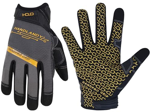 HANDLANDY Arbeitshandschuhe für Damen und Herren gepolsterte Sicherheitshandschuhe Touchscreen für Mechaniker Bauarbeiter und Gärtner (Metallic Grau, M)