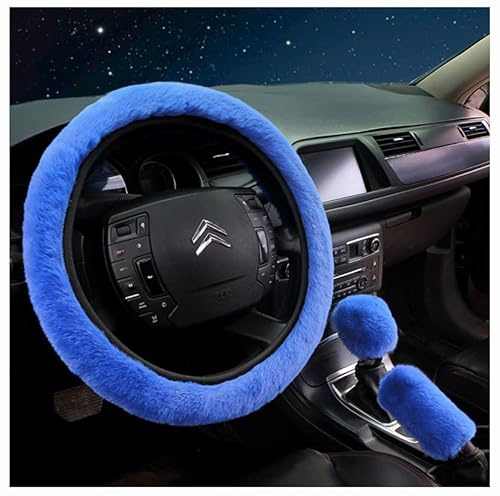 Egurs Lenkradbezug Plüsch 3er-Set Winter Warm Lenkradabdeckung Universal Plüsch Lenkradhülle Auto Bequem Handbremse Schaltabdeckung Und Lenkradschoner Blau | Weiche Auto Innenausstattung, Schützt Hände und Lenkrad, Passend für viele Fahrzeuge mit Praktischem Set Design