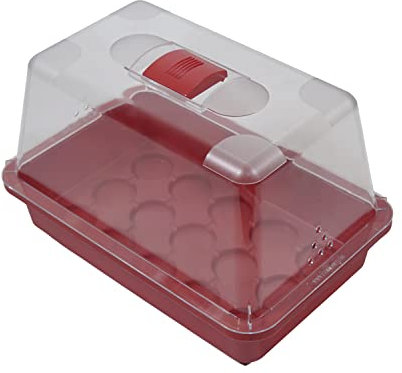 mgc24 Zimmergewächshaus klein - Anzuchtschale mit Deckel und Belüftung - Rot - 3 Stück