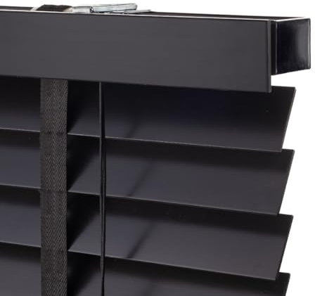 Holz Jalousie 50mm - Schwarz - 115 cm x 175 cm - Fenster und Tür Jalousie - Holz-Jalousie