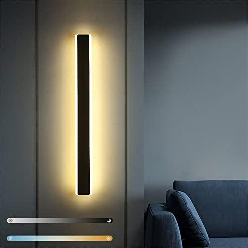 LED Streifen Wandleuchte Innen Dimmbar Lang Strip Wandlampe Wohnzimmer Modern Nachtlampe 3 Farbtemperatur Einstellbar Wandbeleuchtung für Schlafzimmer Wohnzimmer Flur Treppenhaus (Schwarz,80cm 36W)