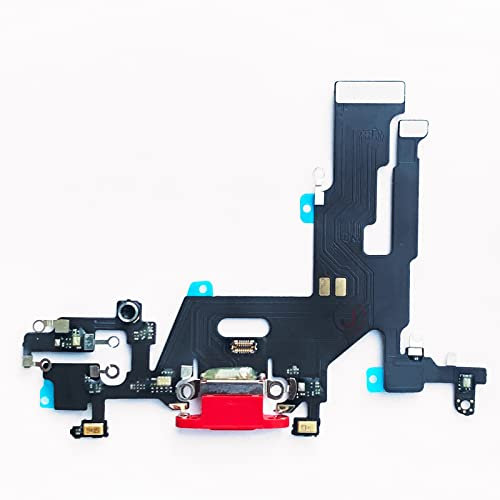 Johncase OEM USB Charging Port Dock Connector Flex Cable + Microphone Mic Replacement Part Compatible for iPhone 11 All Carriers (Red)
