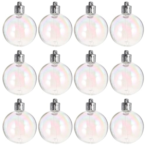 Gadpiparty 12pcs Clear Plastic Ornaments, Iridescent Ornaments Balls Plastic, Balls Hanging Xmas Tree Clear Iridescent Party Decor