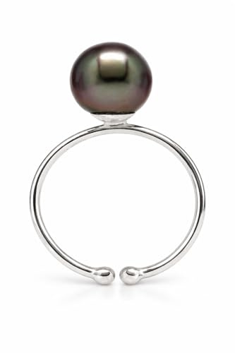 PERORNO Bague Perle de Tahiti Véritable 9 mm Ronde Lustre Élevé en Argent Sterling 925, Élégance Intemporelle