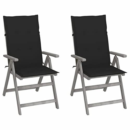 RONGQI Verstellbare Gartenstühle 2 STK. mit Auflagen, Gartenmöbel, Balkonstühle, Balkonmöbel, Bistrostuhl, Balkonset, Garten Stühle, Sit Möbel, Armlehnenstuhl, Massivholz Akazie