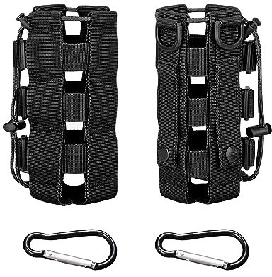 2pcs Military Water Bottle Bag With 2 Carabiners, Backpack Water Bottle Holder, Tactical Water Bottle Holder, Nylon Water Bottle Holder For Hiking, Cycling, Mountaineering (Black)