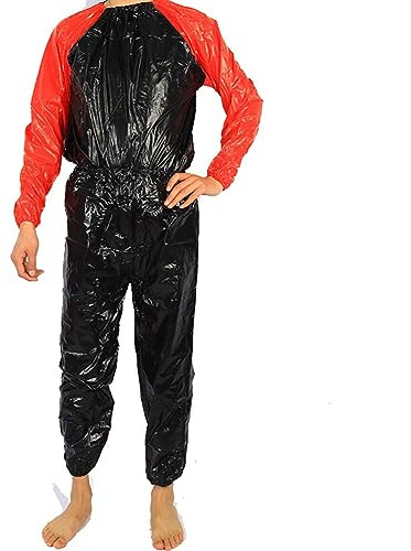 Tuta Sauna Dimagrante Tuta Uomo Donna Completa Felpata Donna Tuta Sudorina Tuta per Sudare Sauna Giacca Pantaloni per Palestra Esercizio Cardio Jogging Running,Black Red,M
