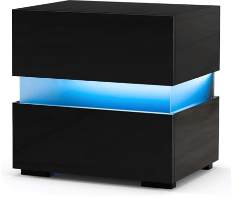 Multigot LED Bedside Table, Modern Nightstand Cabinet with 20 Static Colors, 7 Direct Colors & 5-Level Adjustable Brightness and Remote Control, Sofa Side End Table for Living Room Bedroom (1, Black)