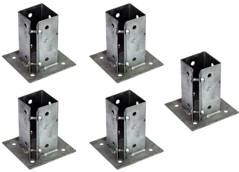 5 x Fence Post Holder 75mm posts Support Bolt Down Shoe Anchor Clamp Grip Galvanised for 75mm x 75mm posts (3) Eliza Tinsley Swiftpost, Pack of 5