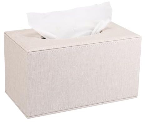 Sumnacon Tissue Box Cover Rectangular Tissue Box Holder Linen Tissue Box with Magnetic Bottom Decorative Beige Tissue Box for Bathroom Toilet Living Room Table Desk Office Car, Large