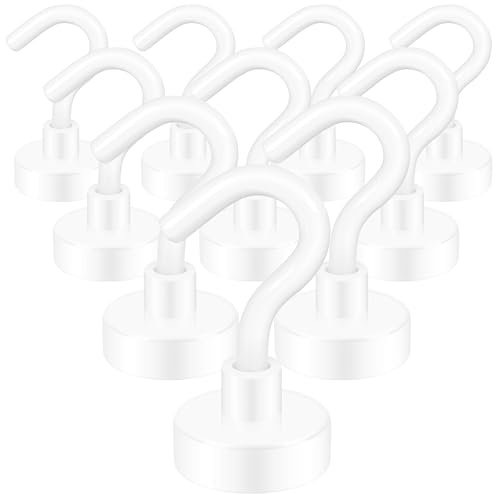 Neosmuk Magnethaken,10kg+Extra Stark Magnet Haken für Grill, Neodym Magnete,Magnet halter,Haken Magnetisch Werkstatteinrichtung(weiß,10 Stück)