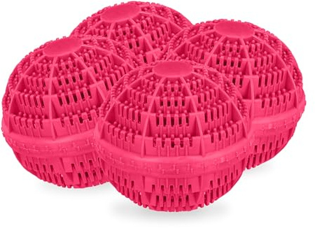 Relaxdays Tvättboll, set om 4, tvättboll för tvättmaskin, ekologisk, hudvänlig, tvätt utan tvättmedel, rosa