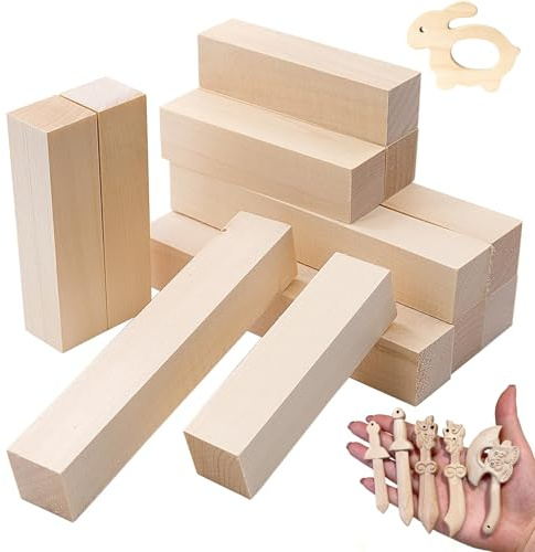 FORYNXHWIN 12 Stück Schnitzholz, Natürlich Lindenholz Rohlinge Balsaholz zum Schnitzen Holzblöcke, Unbehandelt Schnitzblock zum Schnitzen für Kinder und Erwachsene Ideal für DIY-Projekte