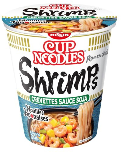 NISSIN Nouilles Japonaises - Saveur Soy Sauce Shrimps - 1 carton de 8 cups de 63g